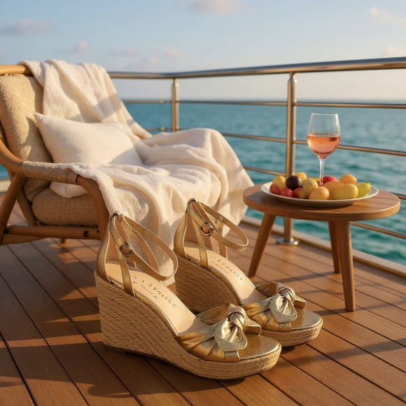 kate spade Shoes - Kate Spade Tianna LEATHER Bow Strap Espadrille Wedge Platform Sandal 9.5 B GOLD